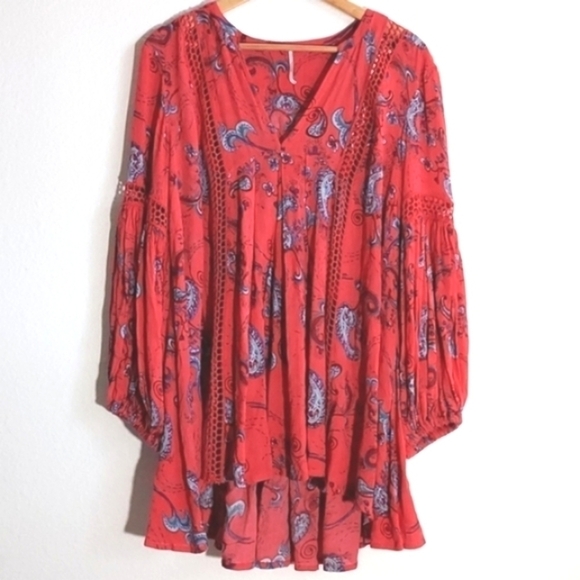 Free People Just The Two Of Us Printed Tunic Pink/Red Size Small - Picture 3 of 16